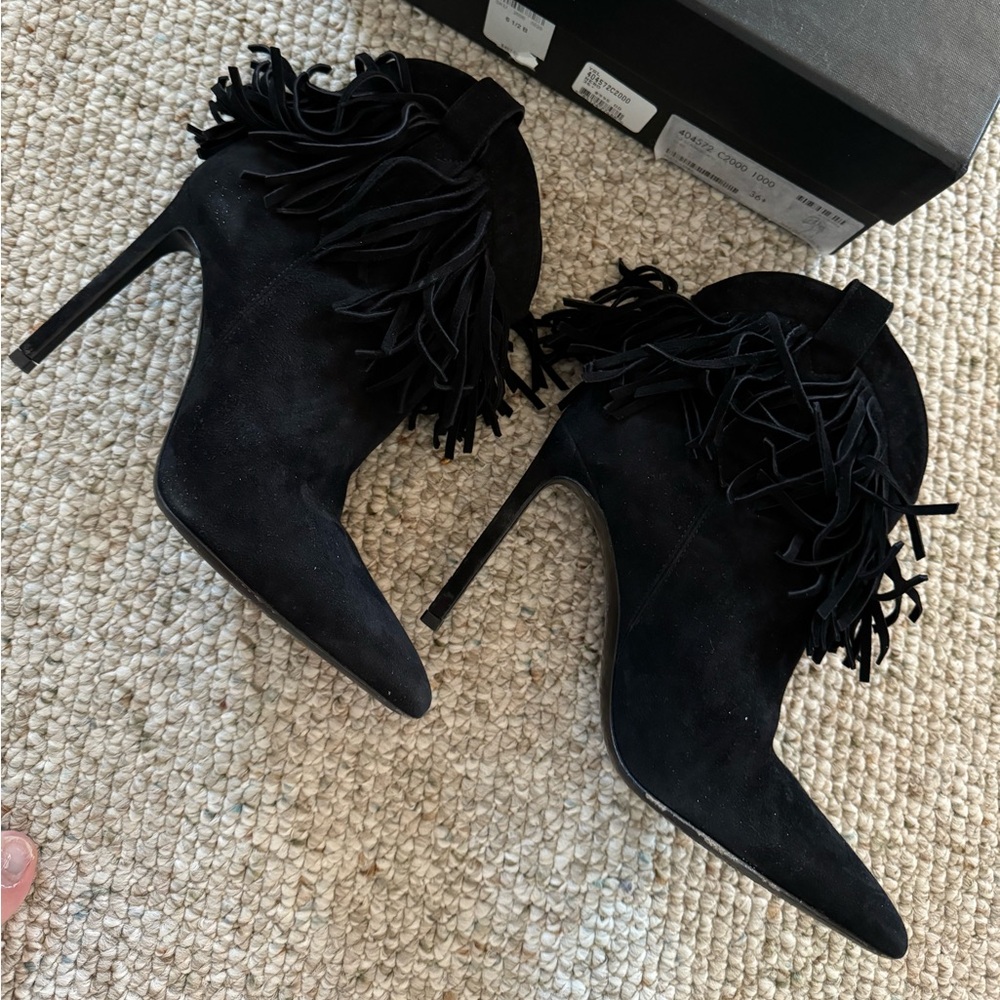 Saint Laurent Suede Ankle Boots With Fringes Size 36